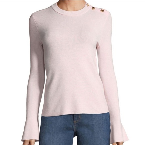 Tory Burch Sweaters - Tory Burch Women‎ M Kimberly Bell Sleeve Merino Wool Holiday Preppy Sweater Pink